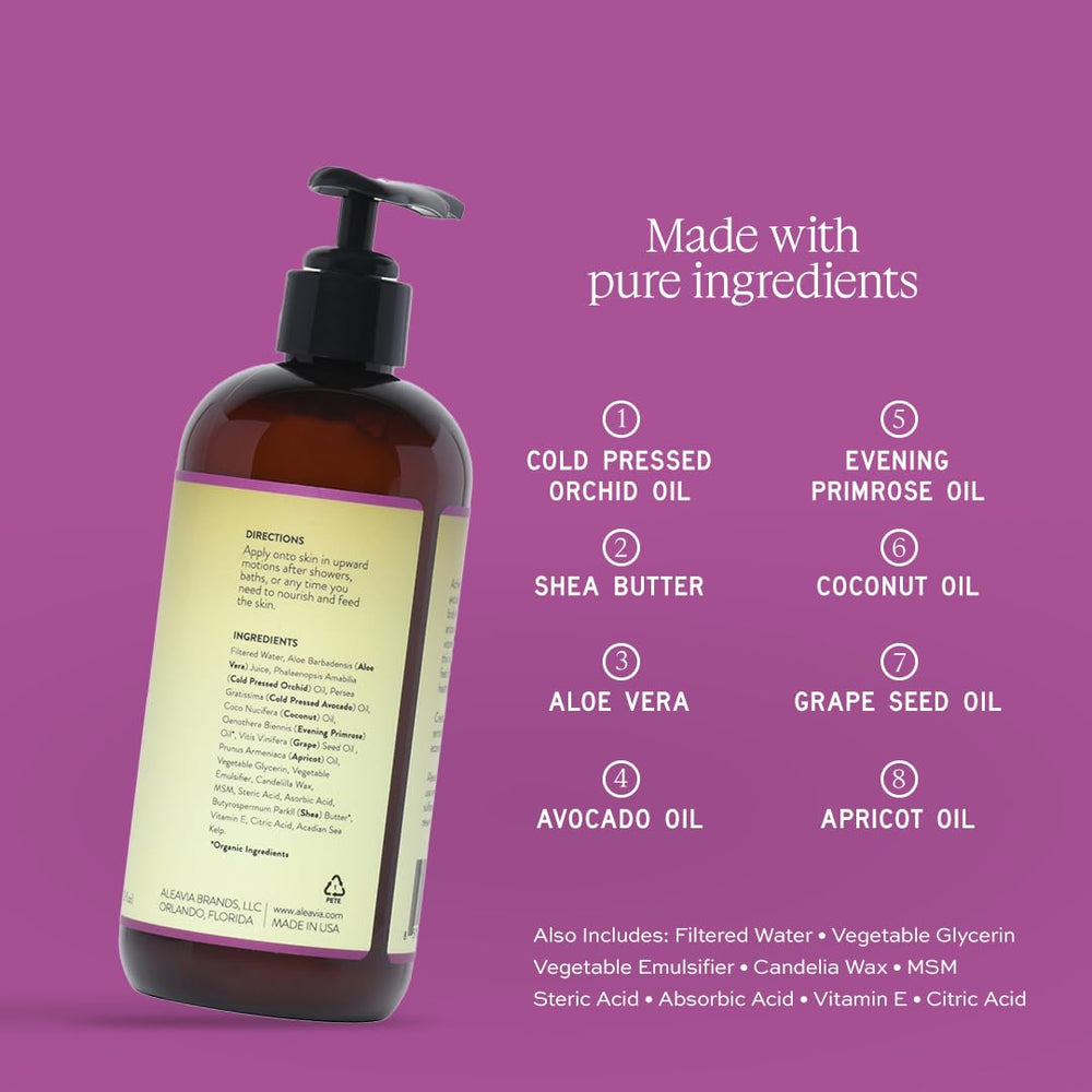 Aleavia close-up of lotion texture, highlights lightweight moisturizing finish