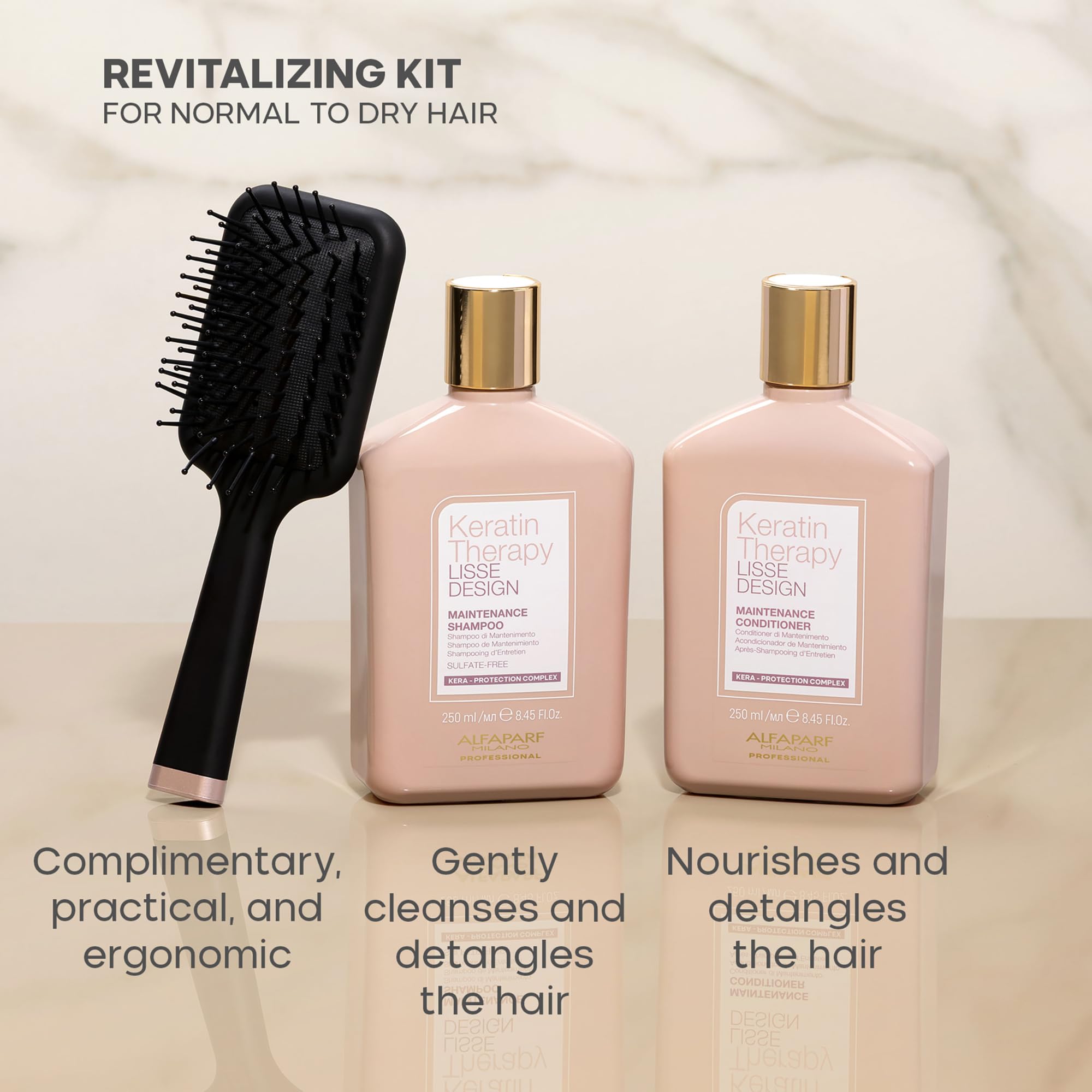 ALFAPARF MILANO applying conditioner to wet hair showing improved manageability