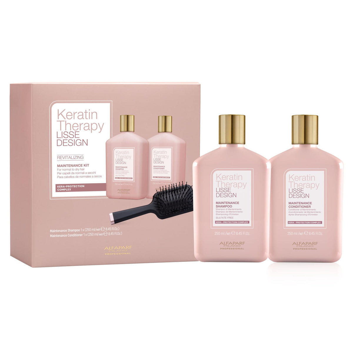 ALFAPARF MILANO front packaging showing shampoo and conditioner, professional finish