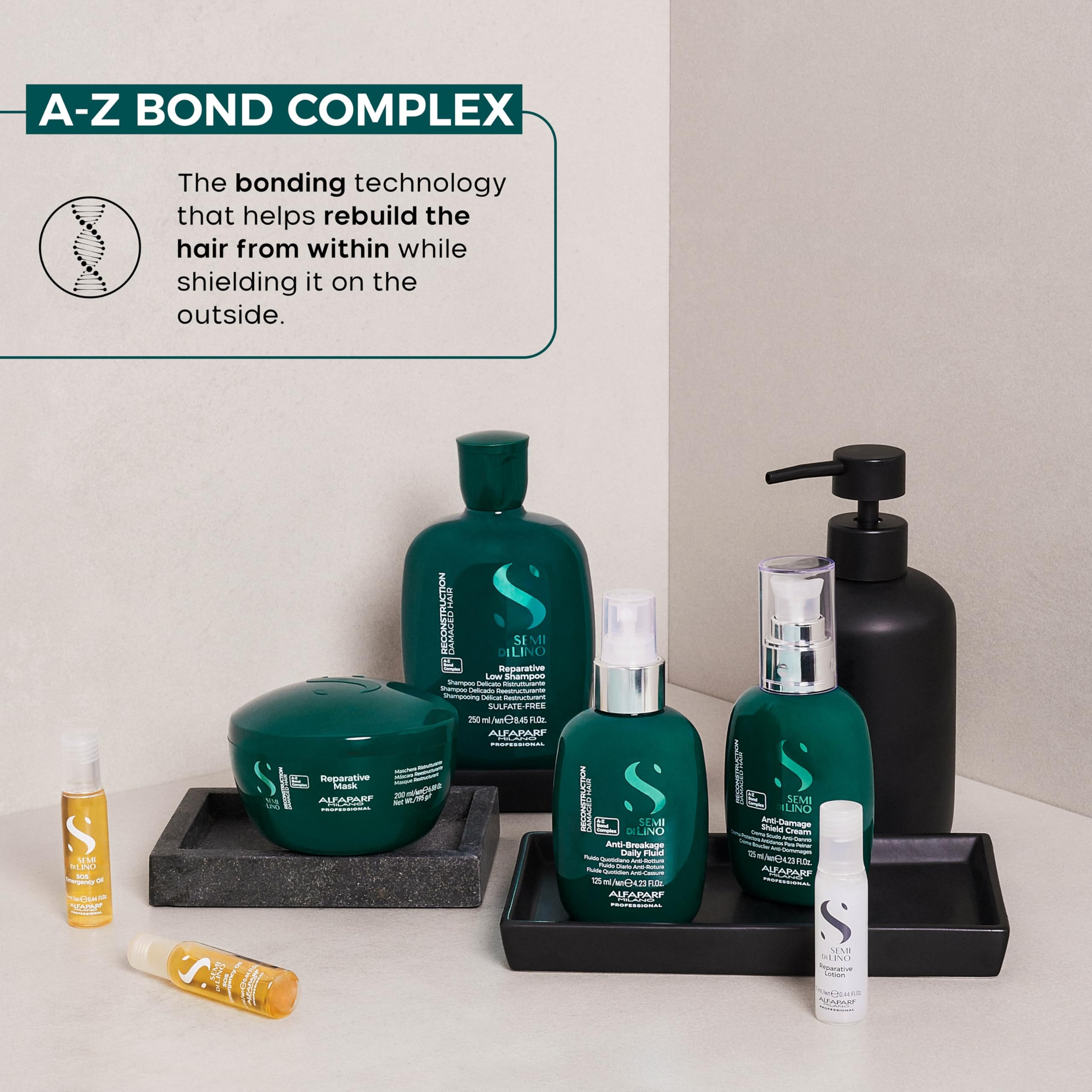 ALFAPARF MILANO bottle beside a ruler showing size and travel-friendly convenience