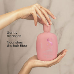 Alfaparf Milano shampoo foam texture demonstrating softening lather