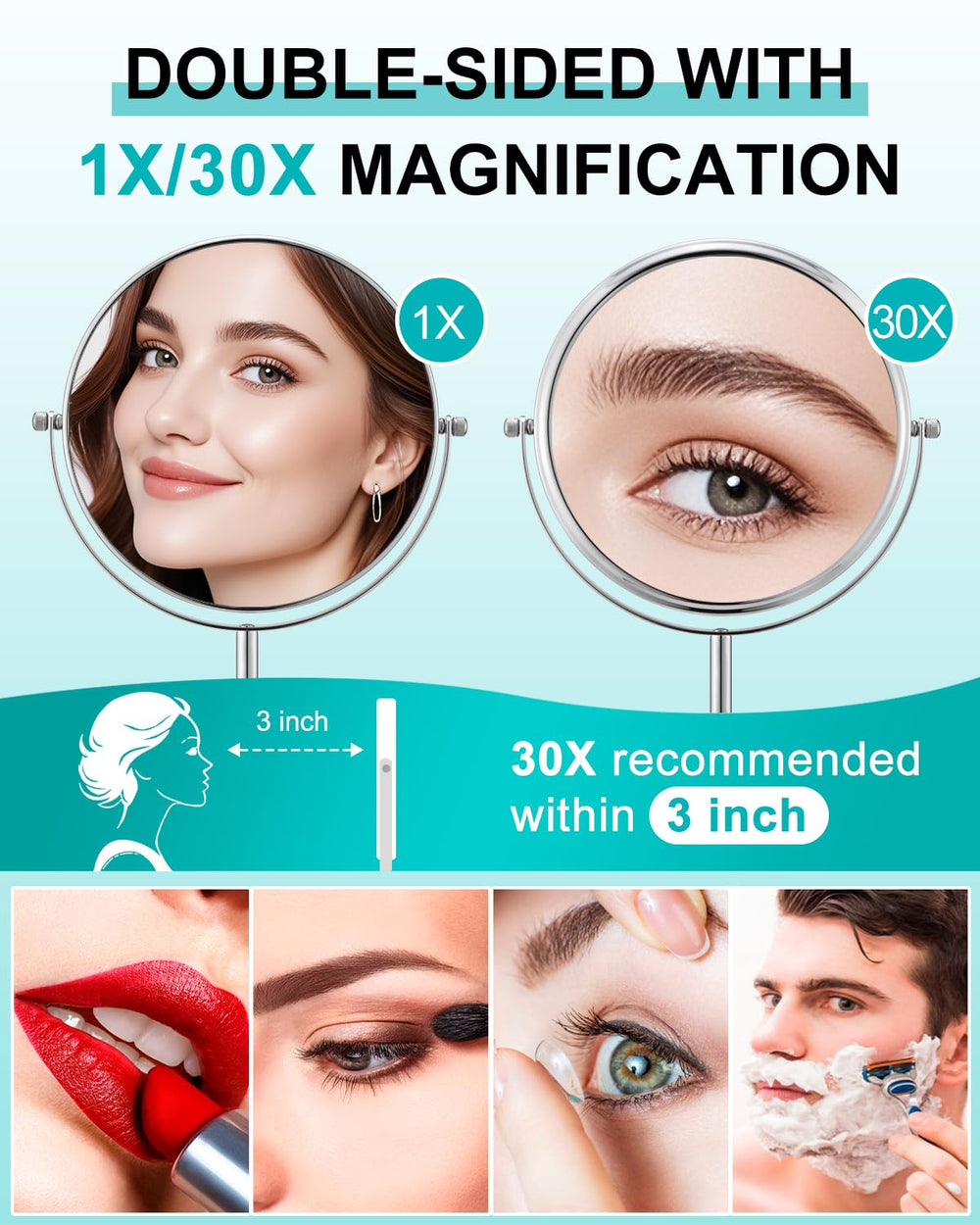 ALHAKIN close-up of 30X magnifying lens for precise makeup benefit