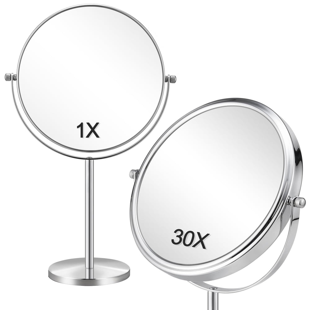 ALHAKIN front view of 8-inch chrome vanity mirror showing full-face benefit
