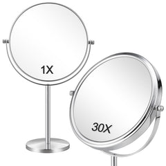 ALHAKIN front view of 8-inch chrome vanity mirror showing full-face benefit