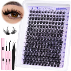 ALICE close-up of assorted 10–18mm lash clusters showing length variety