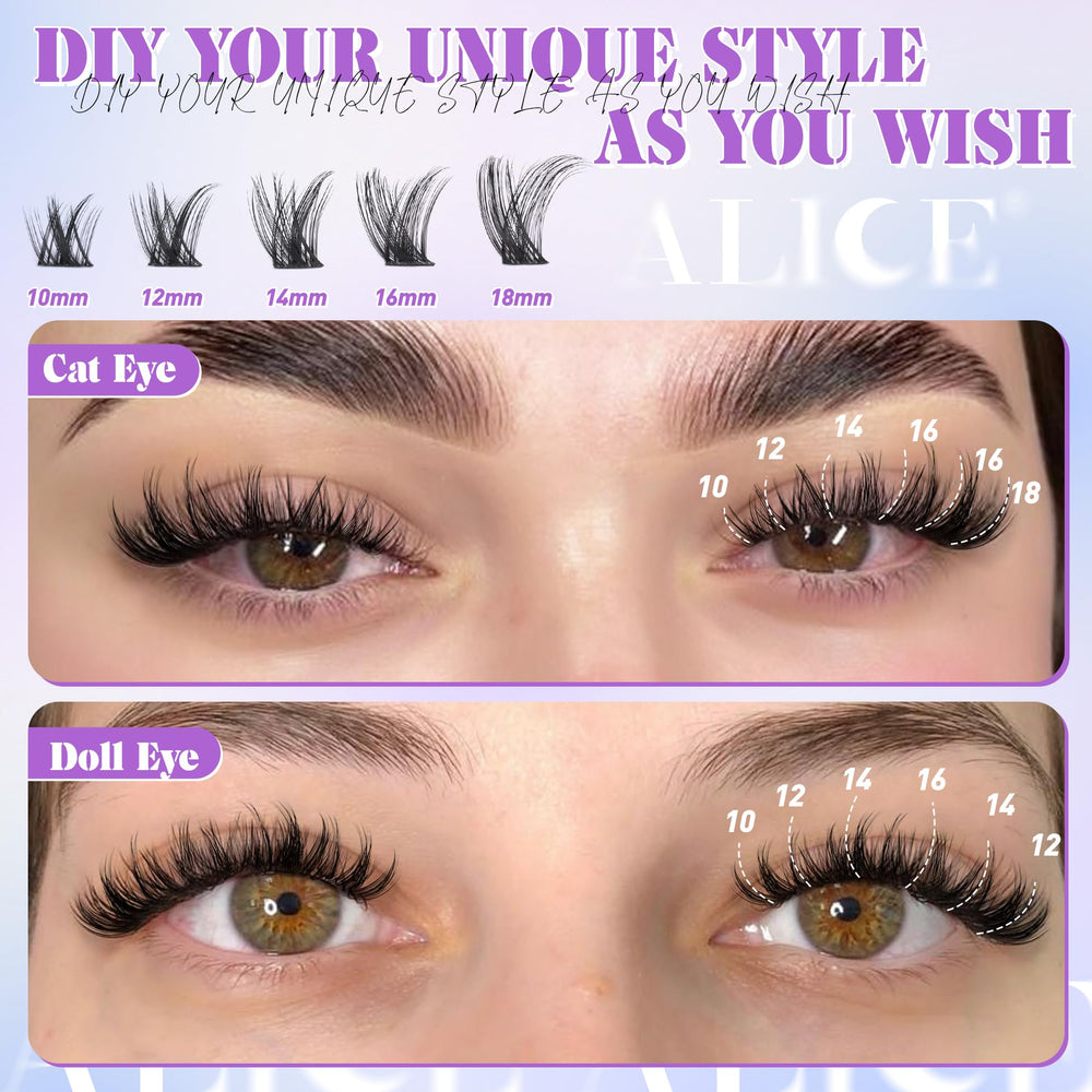 ALICE arranged 10–18mm clusters displaying length range for custom styling