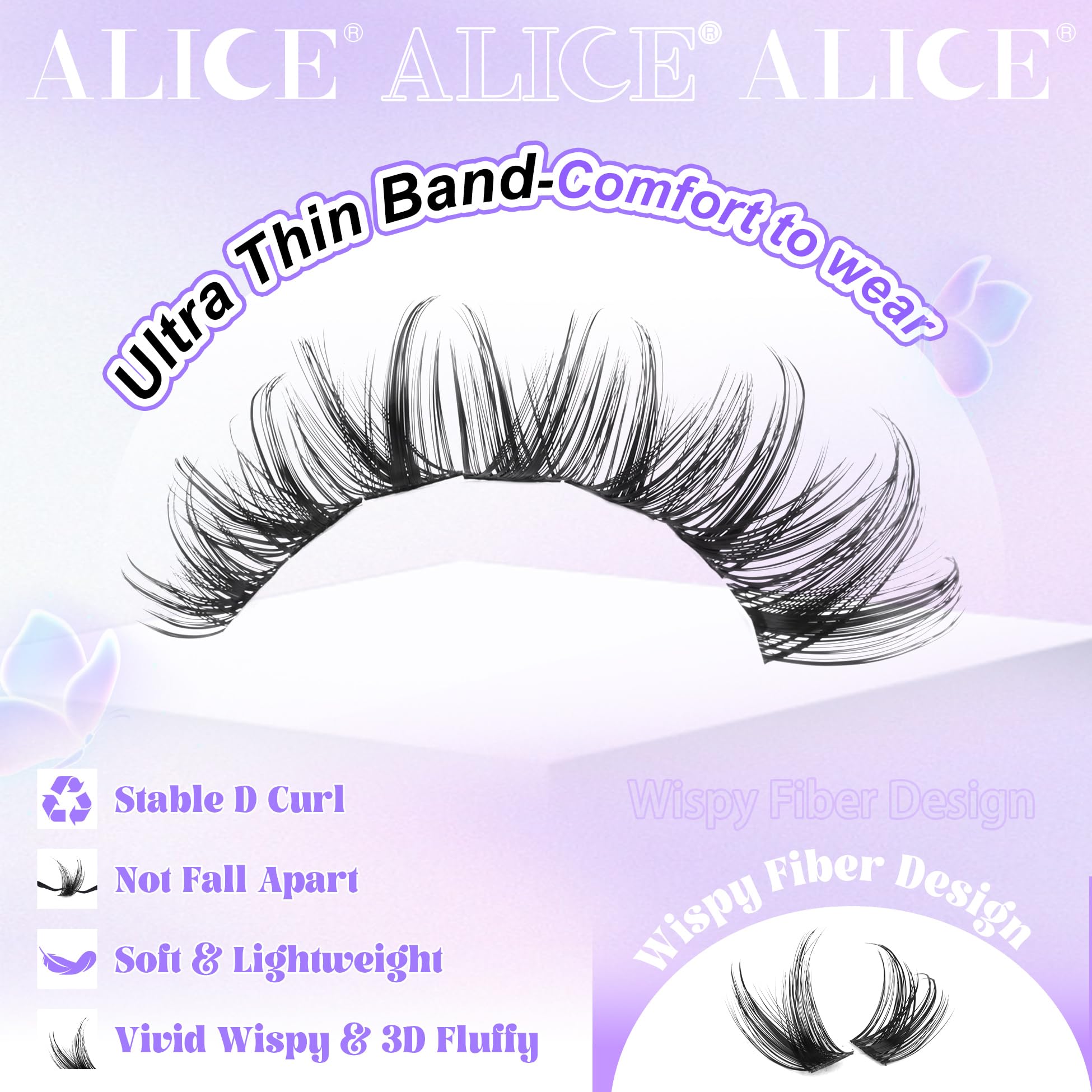 ALICE macro shot of ultra-thin lash bands for comfortable, natural blend