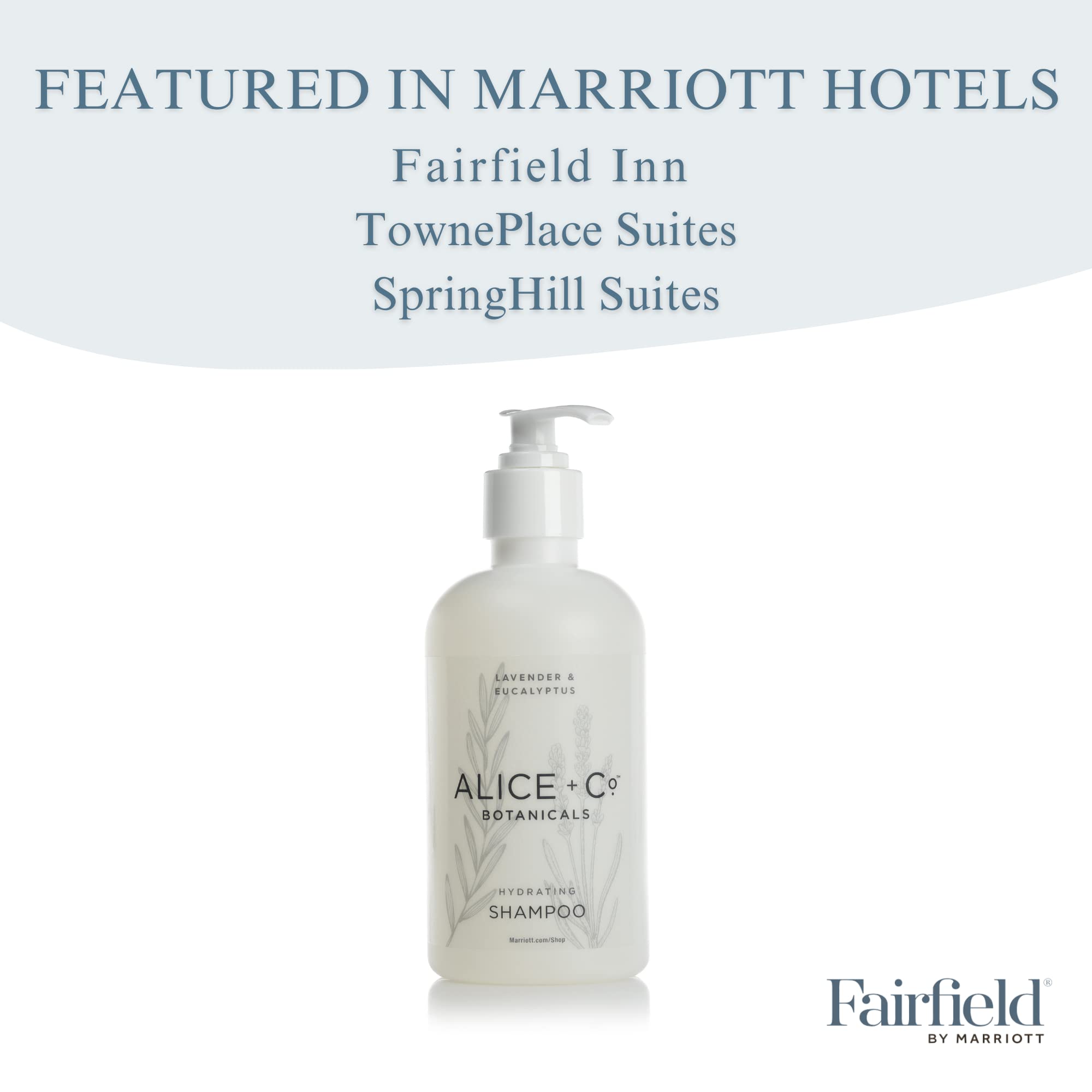 Alice + Co. bottle on a bathroom vanity, demonstrating hotel amenity convenience