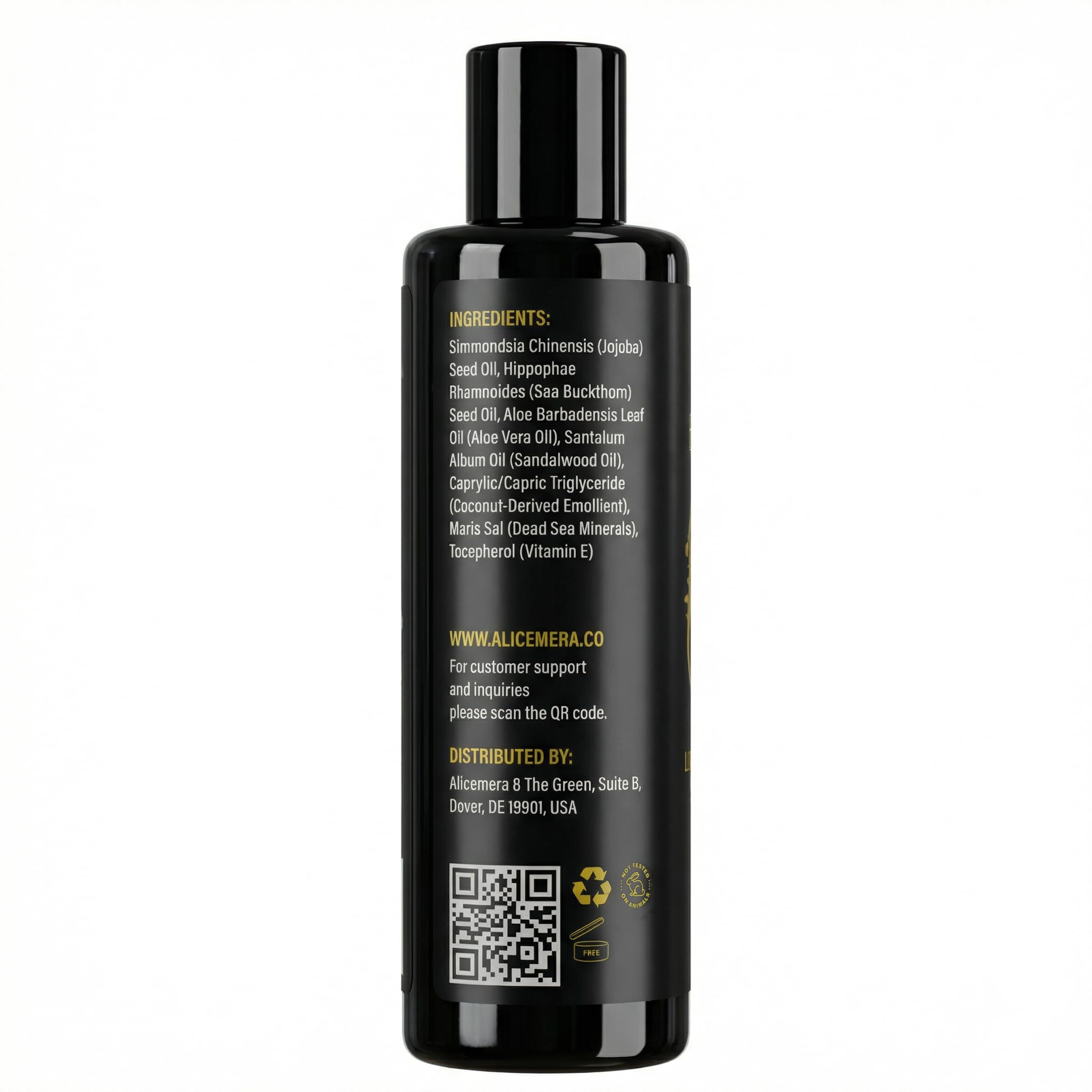 Alicemera bottle on bathroom shelf in lifestyle scene for everyday grooming context