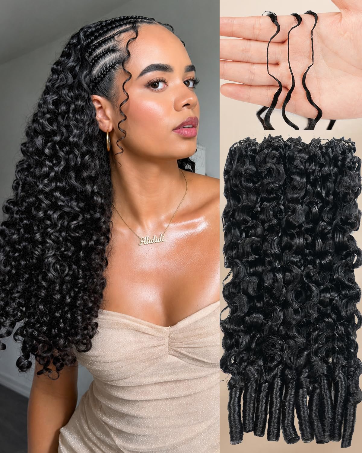 ALIDIDI SUPER MINI KNOTS front packaging showing natural black, clear benefits