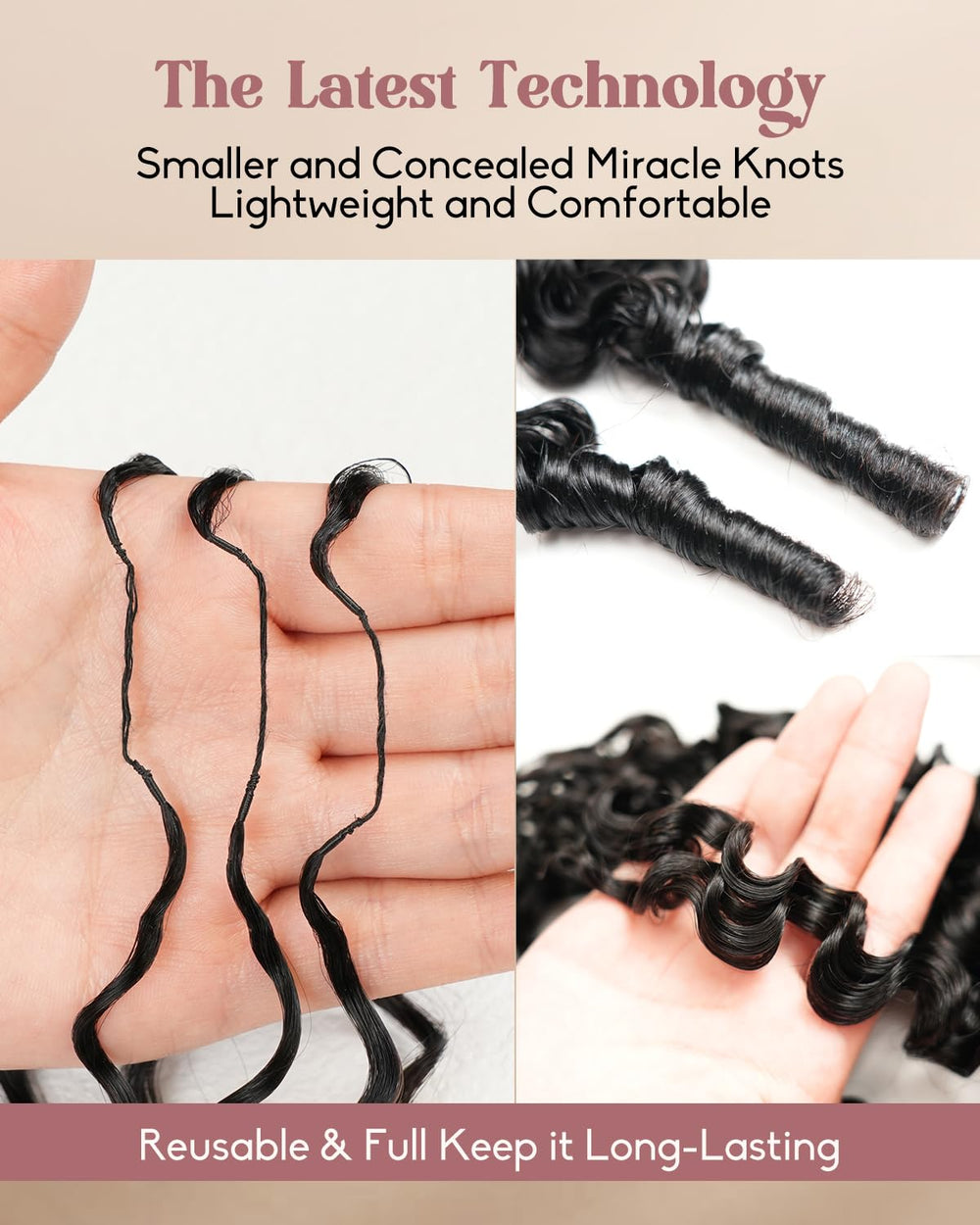 ALIDIDI SUPER MINI KNOTS installed crochet style demonstrating natural blend and volume