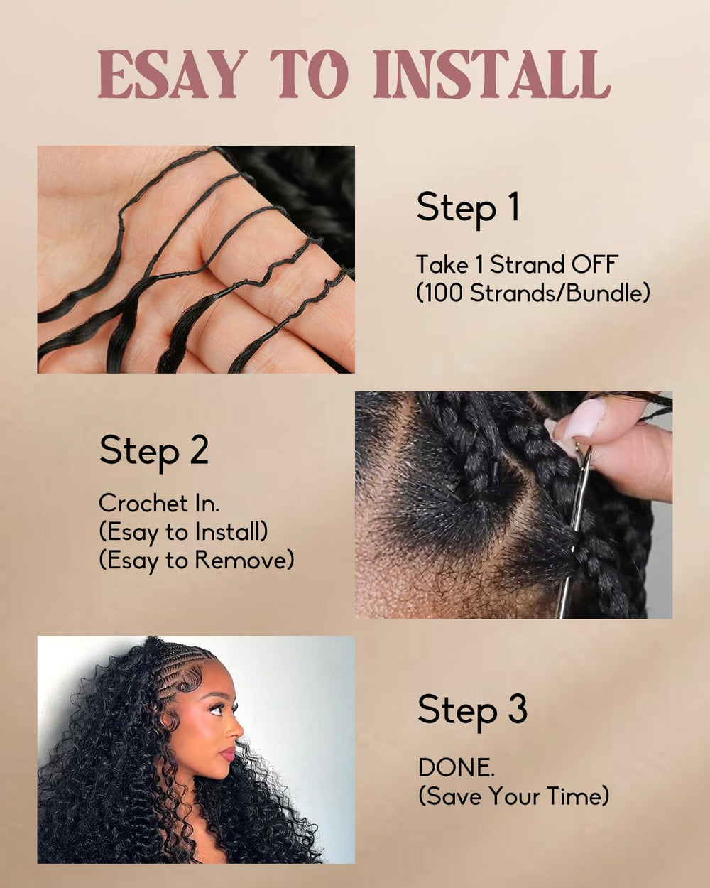 ALIDIDI SUPER MINI KNOTS length comparison on model highlighting 18-inch coverage