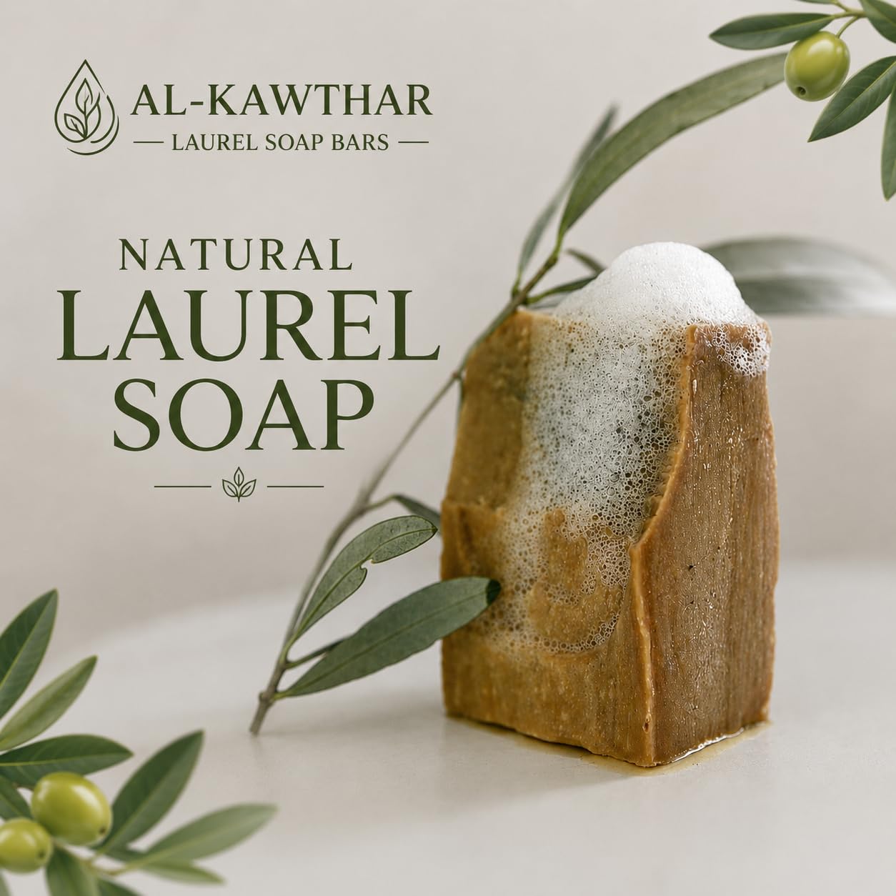 ALKAWTHAR product label close-up listing laurel and olive oils for transparency