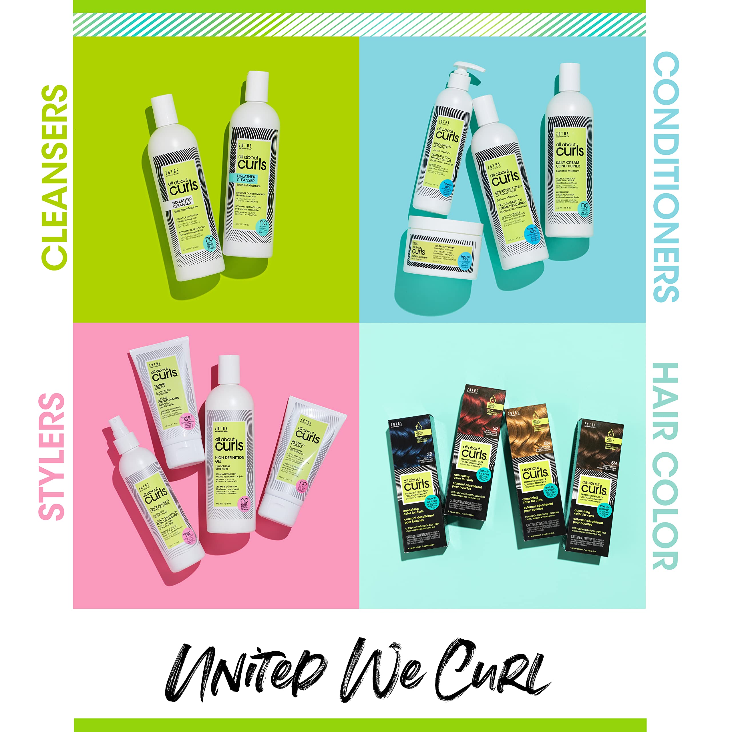 ALL ABOUT CURLS 32oz next to smaller bottle showing value and scale