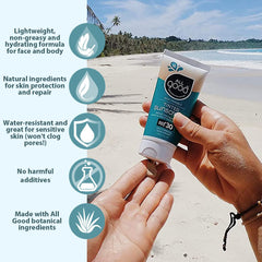 All Good applying tinted sunscreen to face, evens skin tone naturally