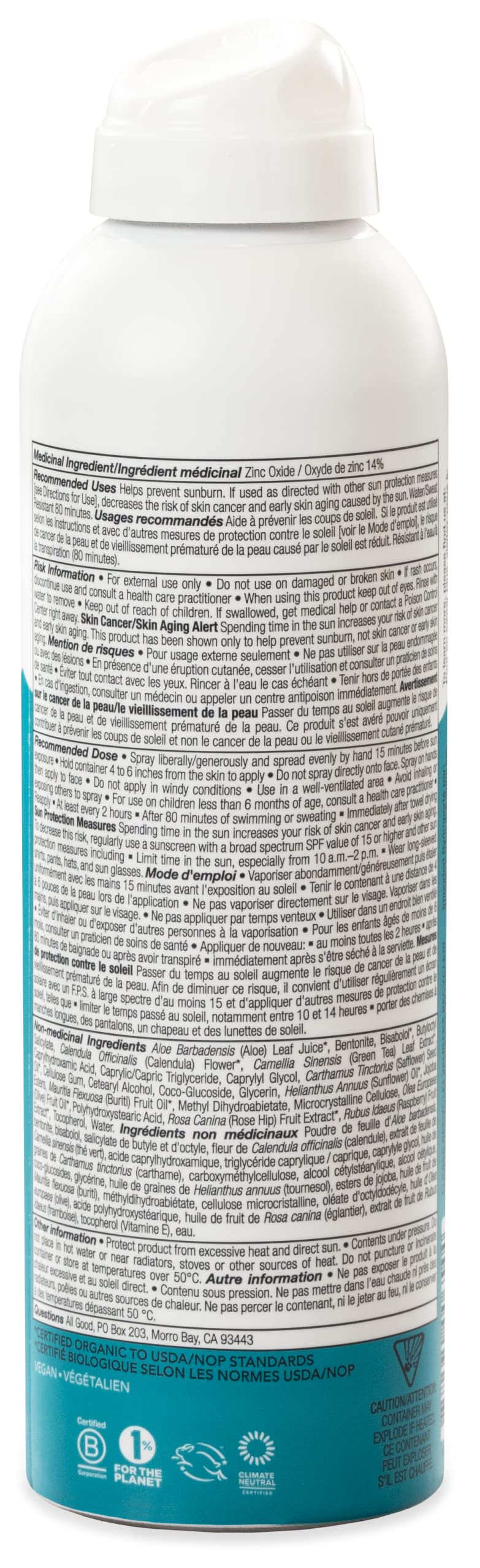 All Good back label with directions and reapplication guidance for safety