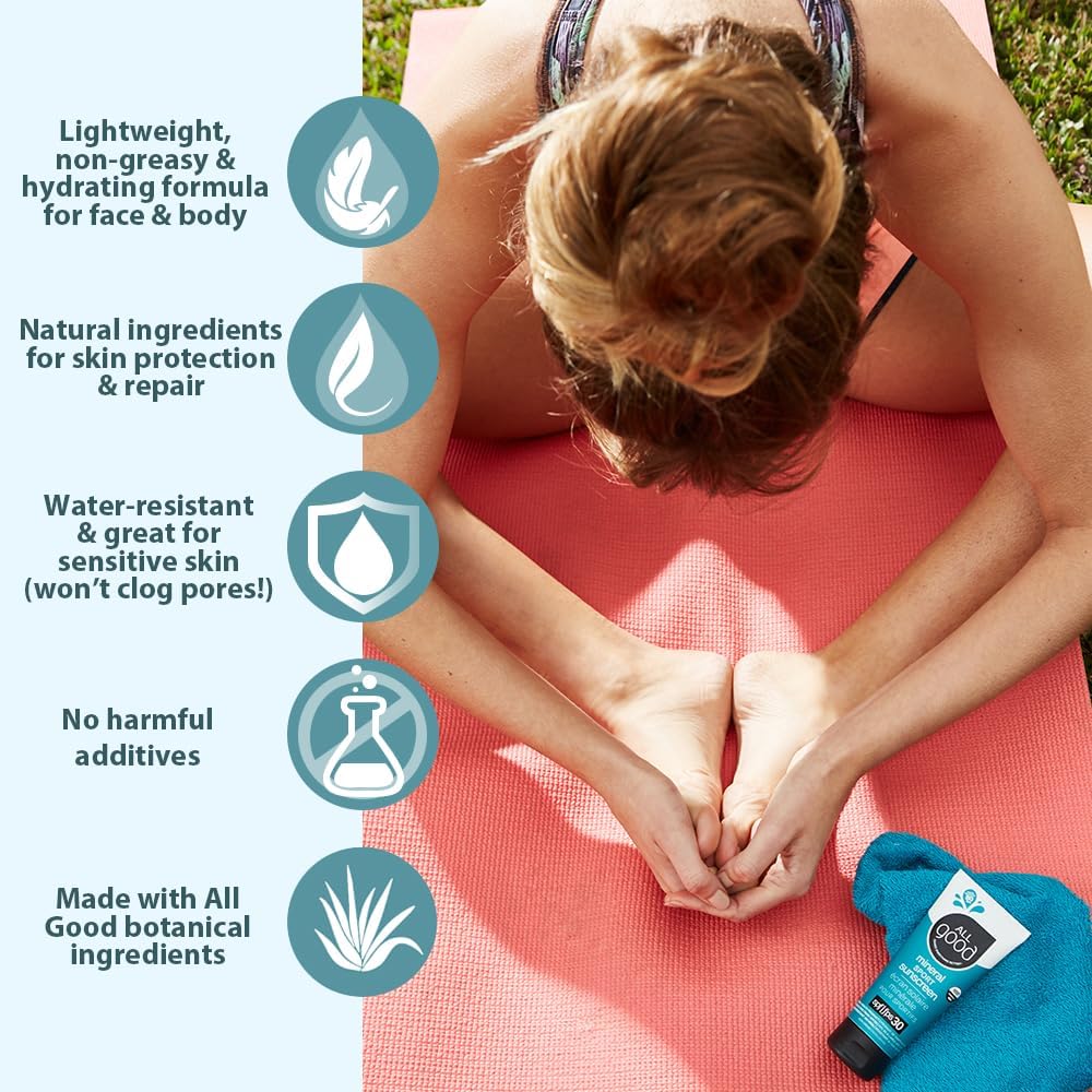 All Good sunscreen being rubbed onto forearm demonstrating smooth application and non-greasy finish