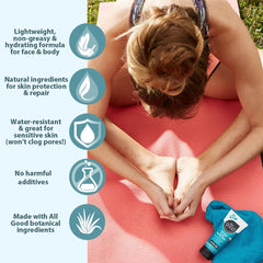 All Good sunscreen being rubbed onto forearm demonstrating smooth application and non-greasy finish