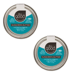 All Good sunscreen front tin showing compact SPF 50+ protection
