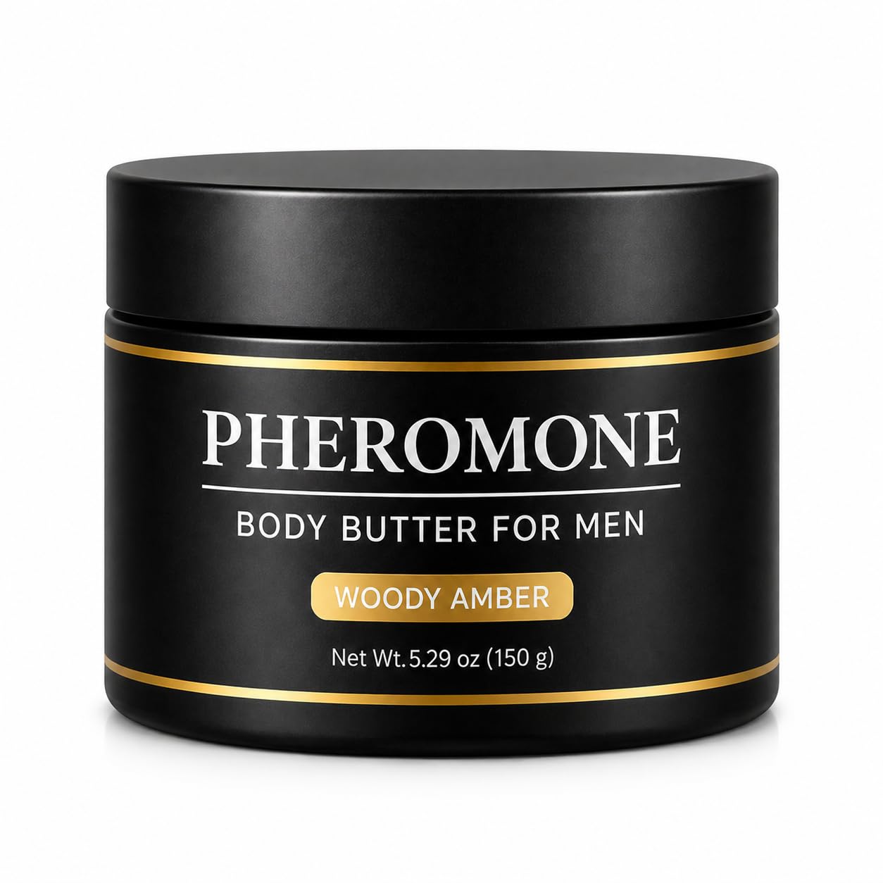 Allaura Beauty front jar view showing amber-inspired packaging and masculine design benefit: easy shelf display