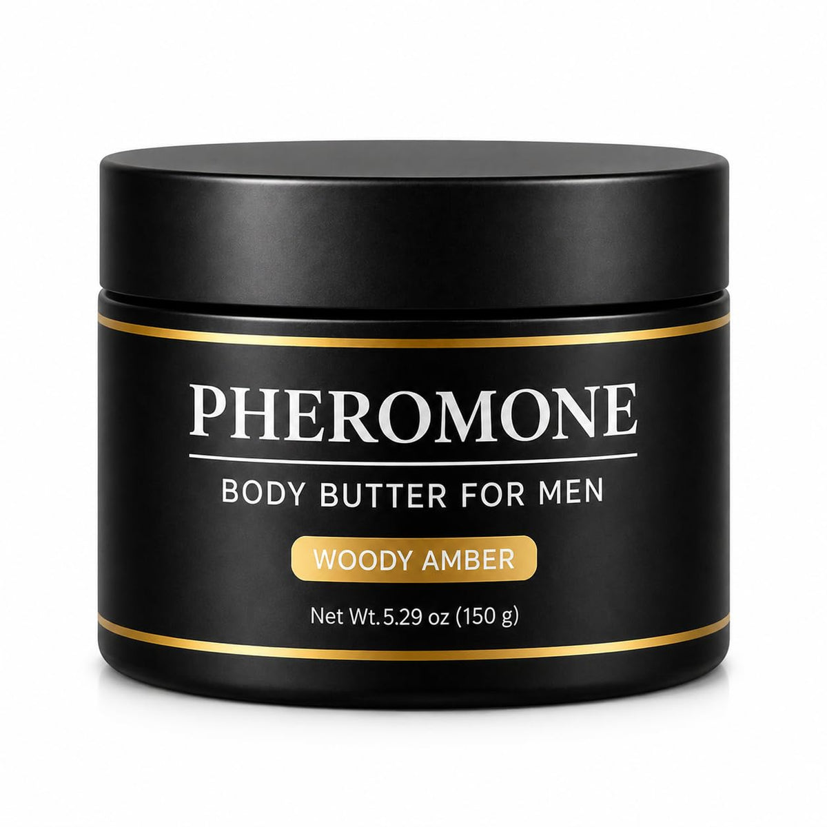 Allaura Beauty front jar view showing amber-inspired packaging and masculine design benefit: easy shelf display