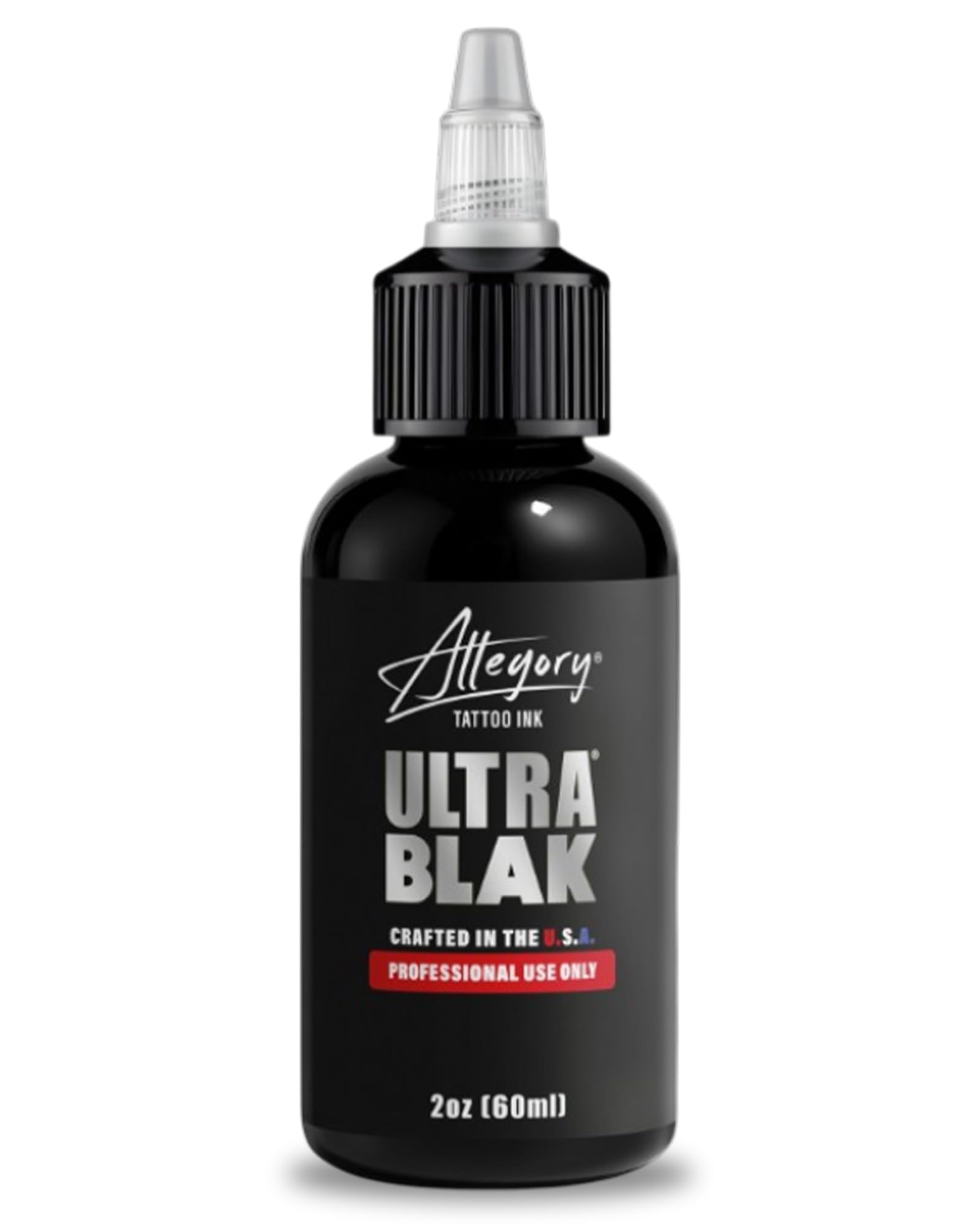 Allegory Ultra BLAK front bottle showing brand and clear pigment for easy inspection