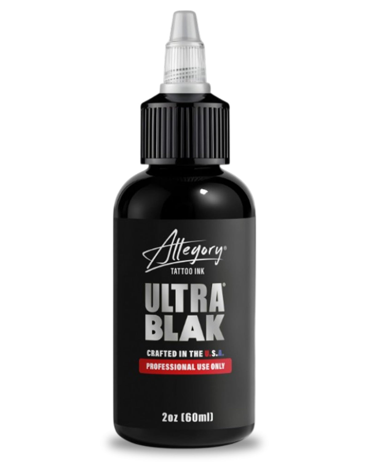 Allegory Ultra BLAK front bottle showing brand and clear pigment for easy inspection