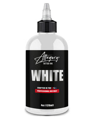 Allegory bottle front view showing clear white ink and label, professional reliability