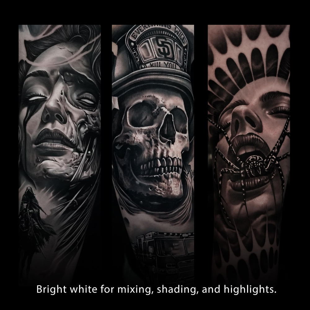 Allegory white ink loaded in tattoo needle demonstrating reliable flow