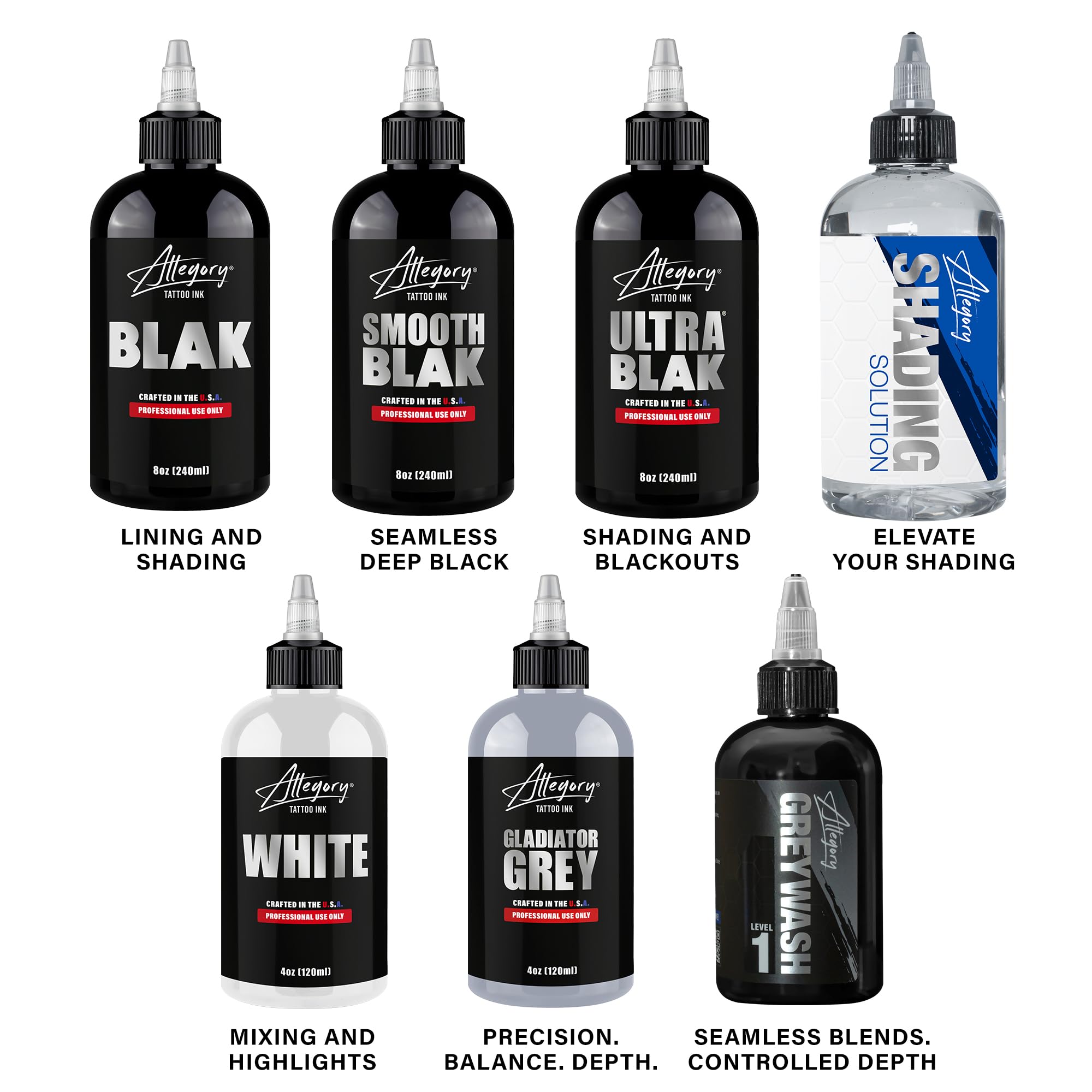 Allegory white bottle on studio bench showing professional-ready setup