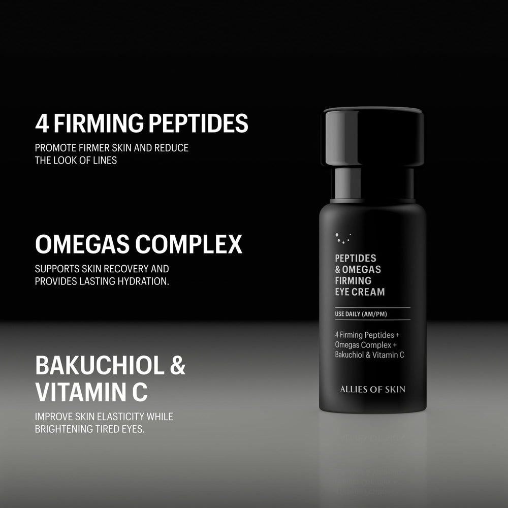 Allies of Skin applying cream under eye demonstrating gentle patting to reduce puffiness
