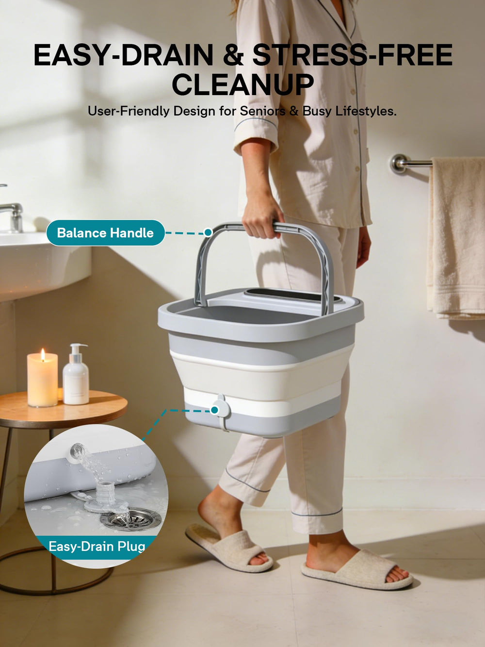 ALLJOY foot spa in use with relaxed feet showing home comfort benefit