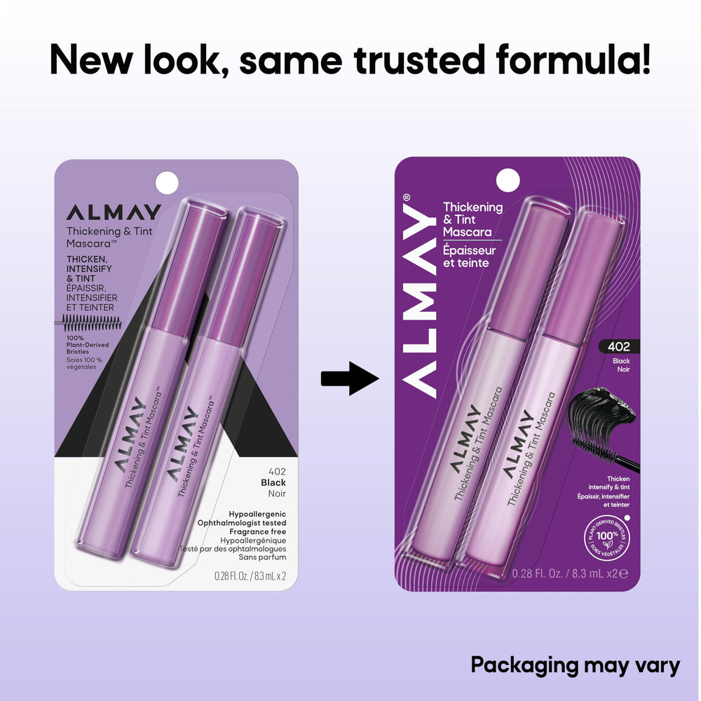 Almay before and after lashes demonstrating fuller, defined lashes