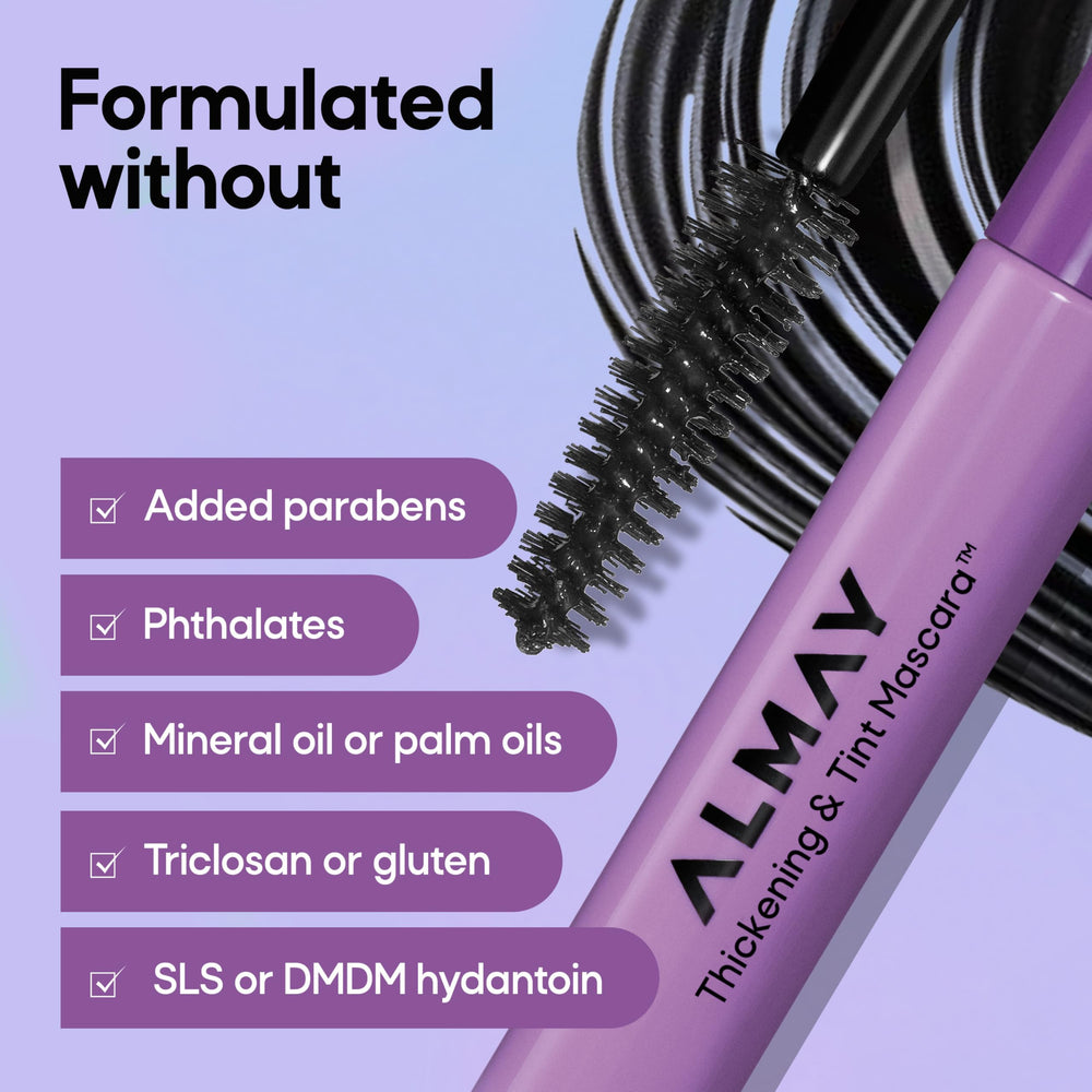 Almay mascara size next to ruler to show scale and travel-friendliness