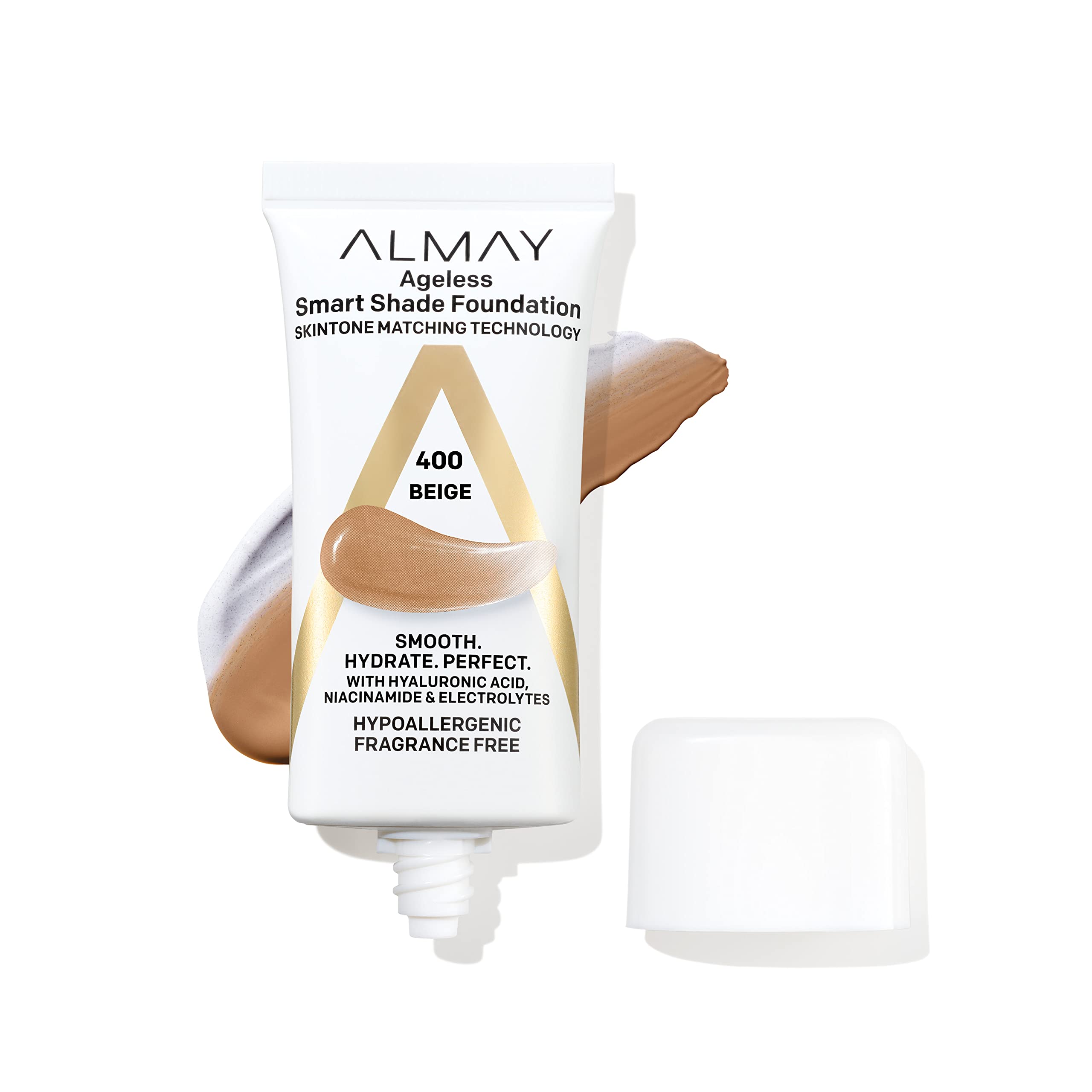 Almay front pump bottle showing 400 Beige and convenient dispensing