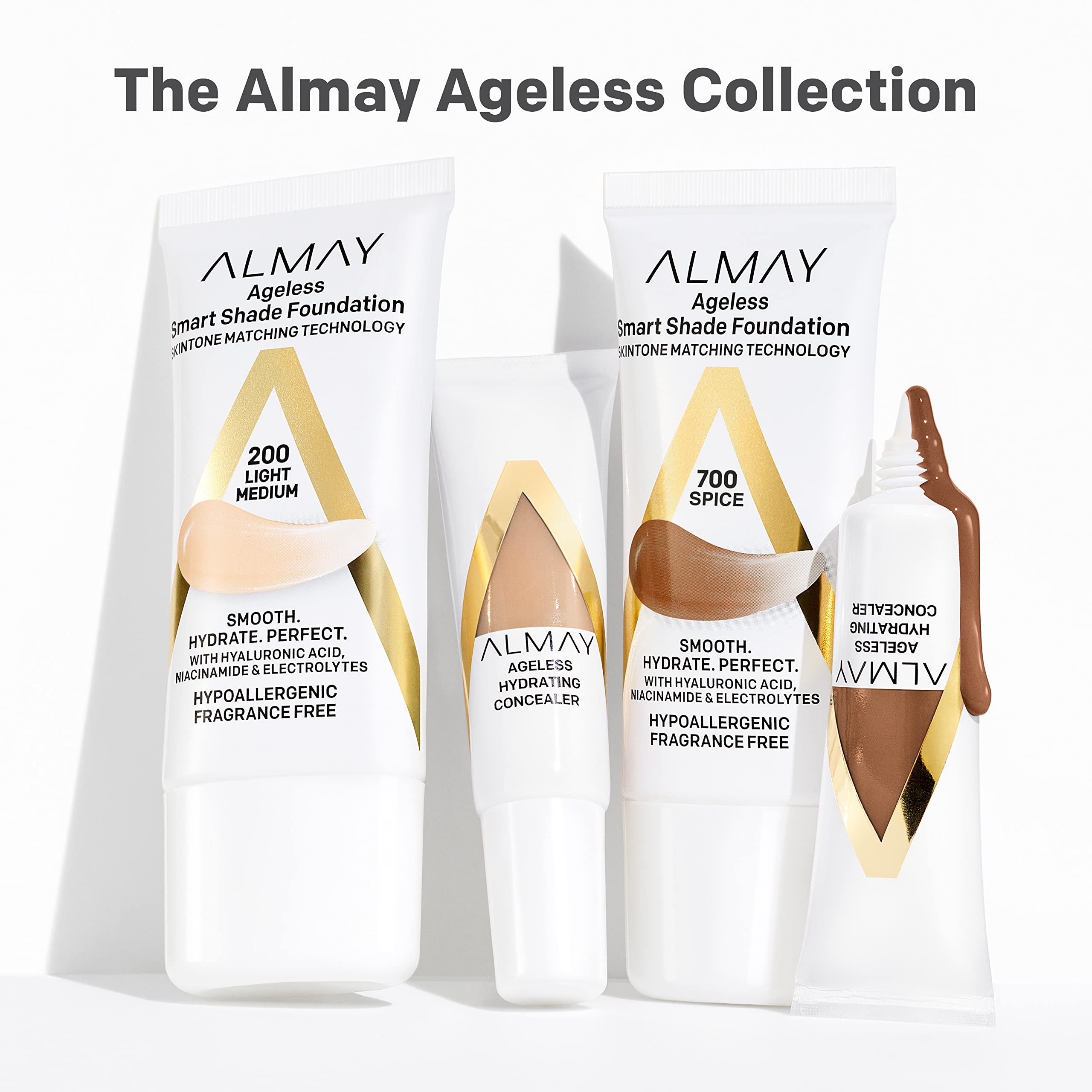 Almay foundation drop on skin showing transformation to personalized shade