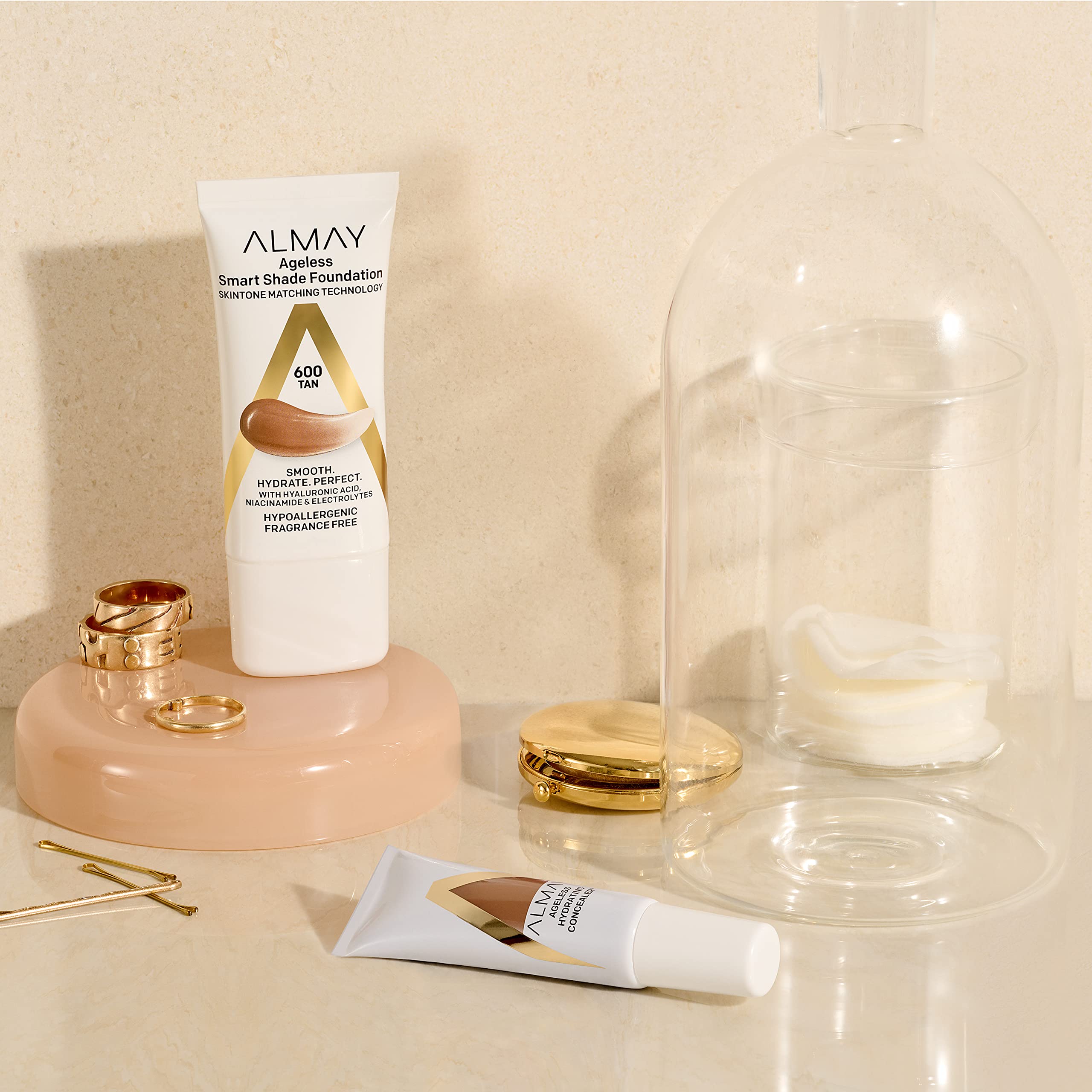 Almay product with sponge and brush indicating versatile application methods