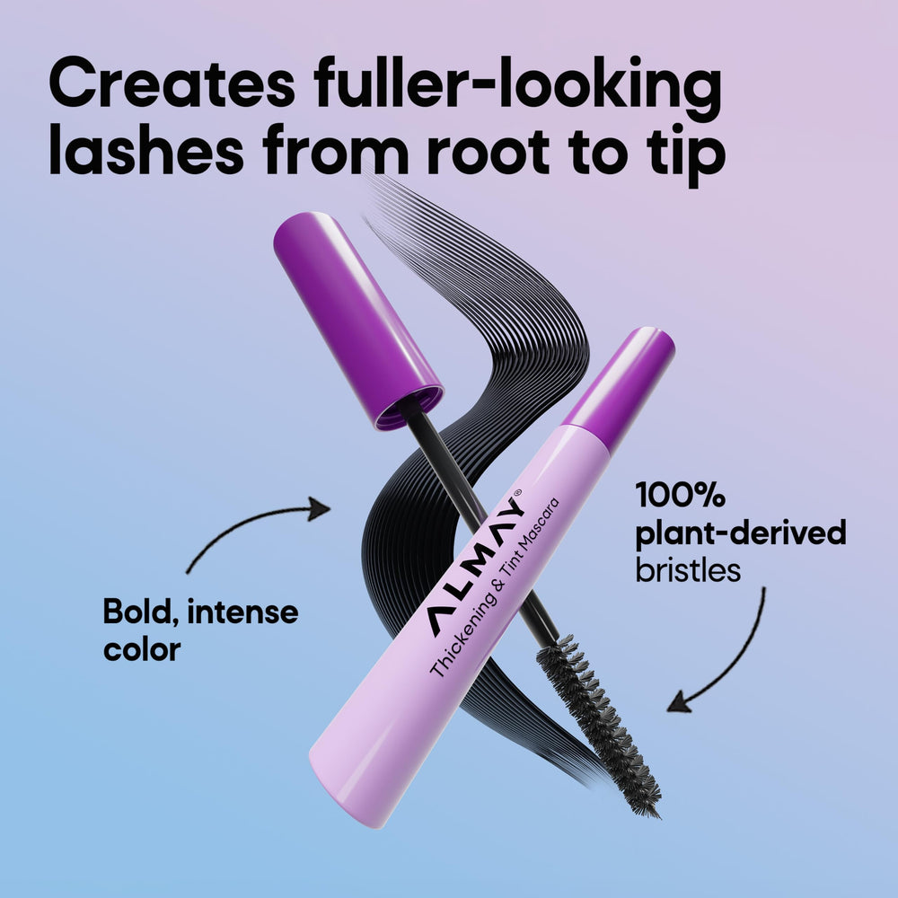 Almay tube open with wand demonstrating 100% plant-derived bristles benefit