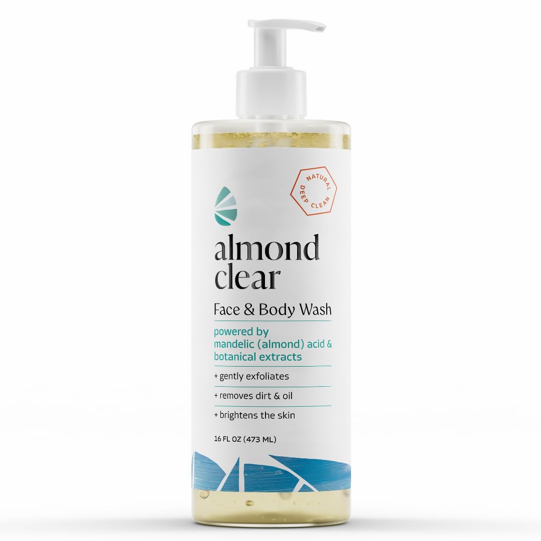 Almond Clear front packaging showing label and 16 oz size for clear skin