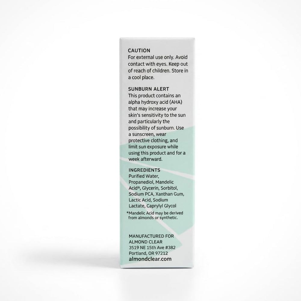 Almond Clear label closeup highlighting product name and gentle acid level
