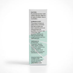 Almond Clear label closeup highlighting product name and gentle acid level