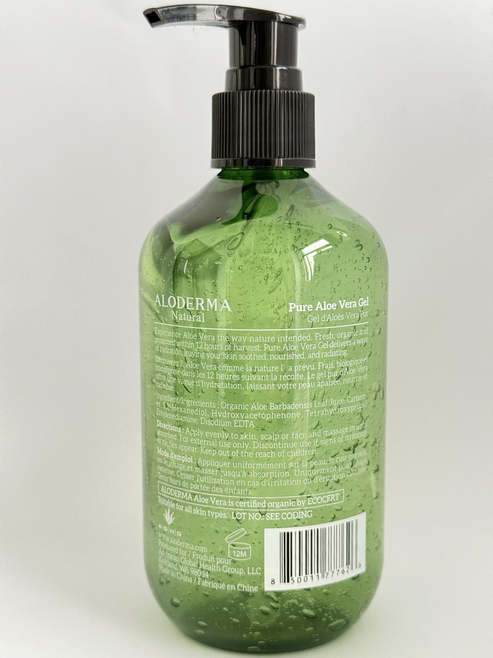 Aloderma next to common items to show 10.6oz size and travel-friendly benefit
