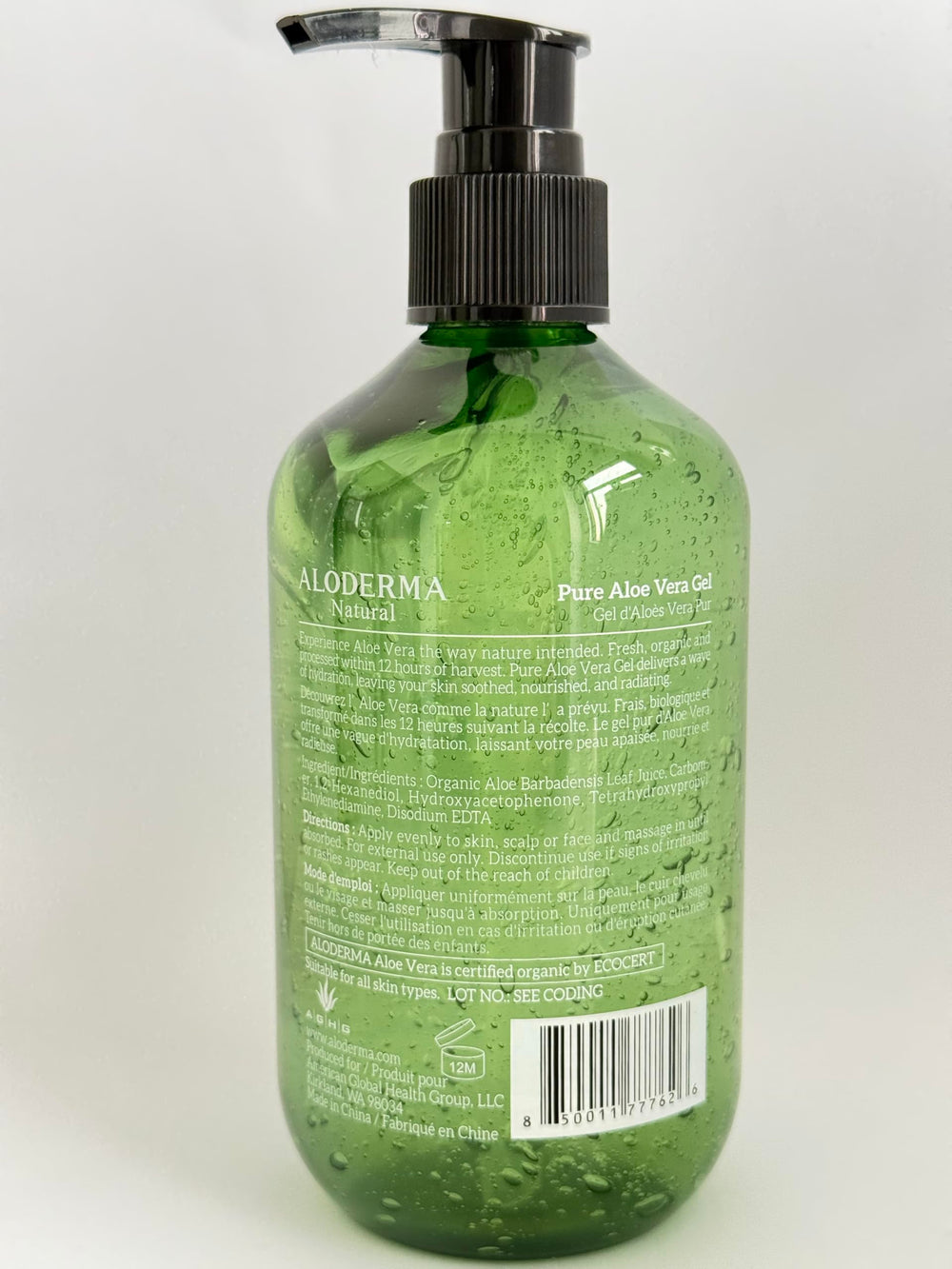 Aloderma next to common items to show 10.6oz size and travel-friendly benefit
