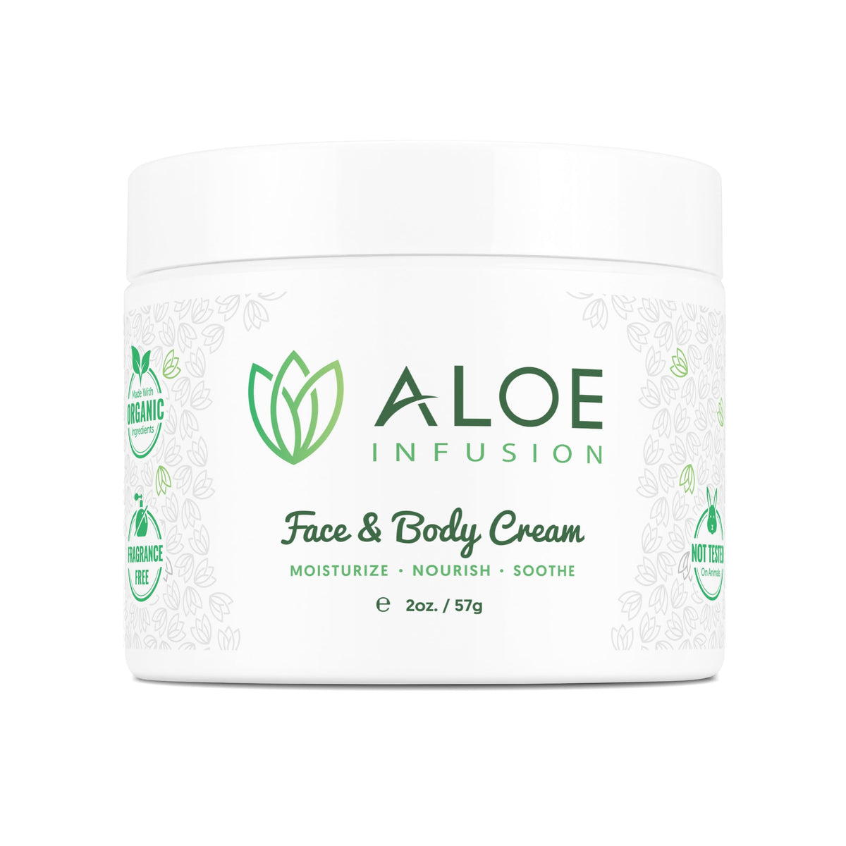 Aloe Infusion front jar shot showing clean design and moisturizing benefits