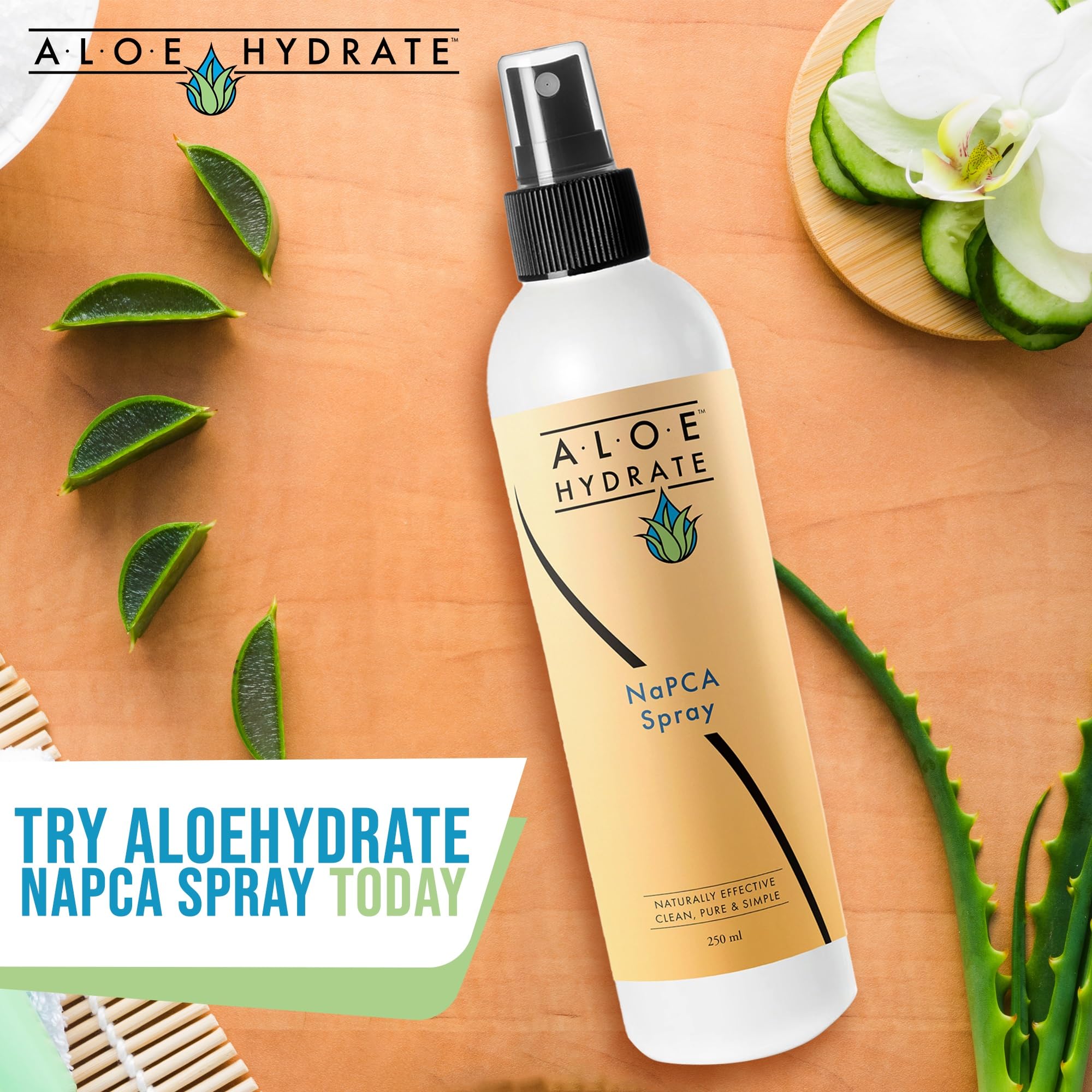 AloeHydrate bottle styled with skincare items showing daily routine compatibility