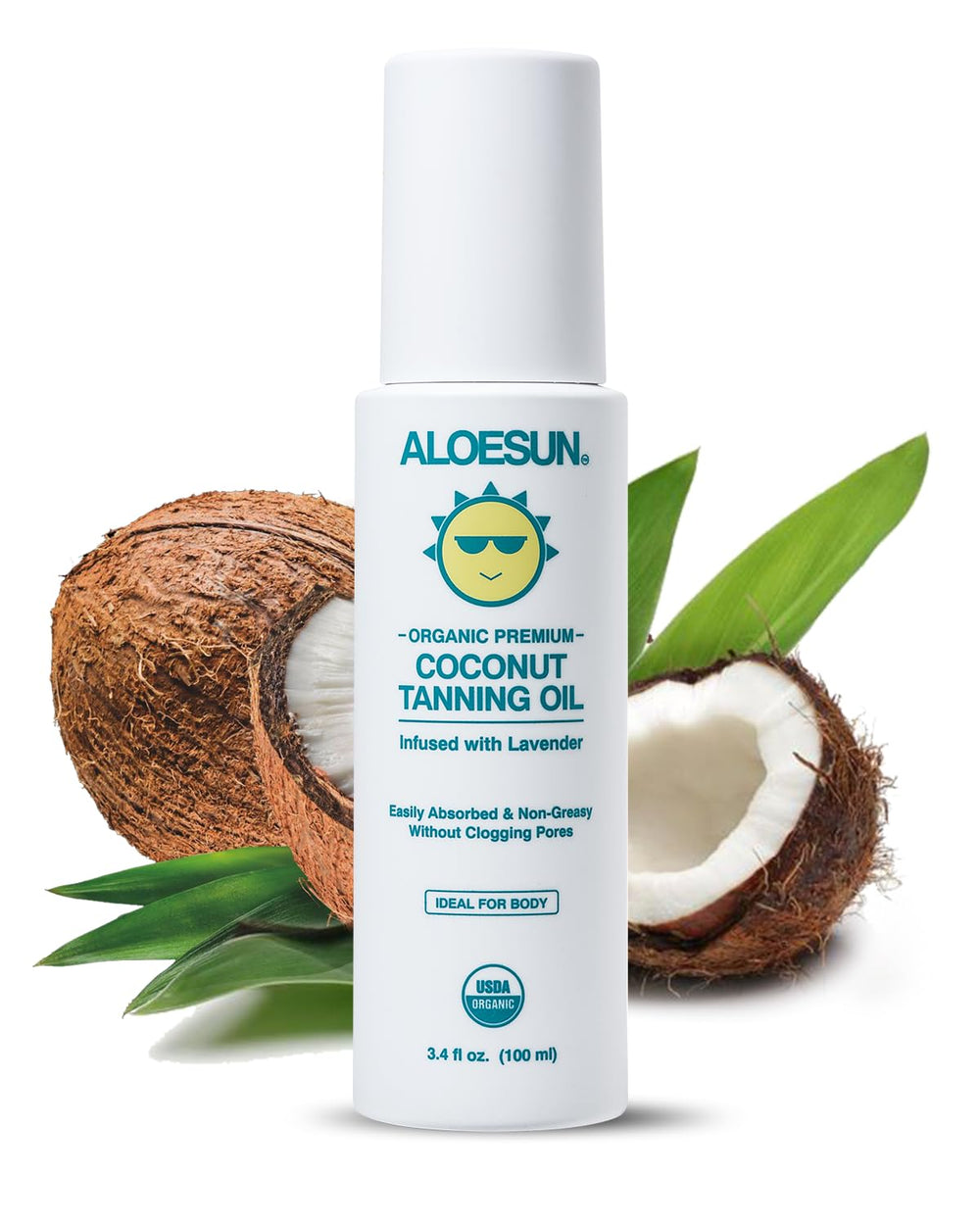 ALOESUN front packaging travel bottle showing compact, portable tanning oil