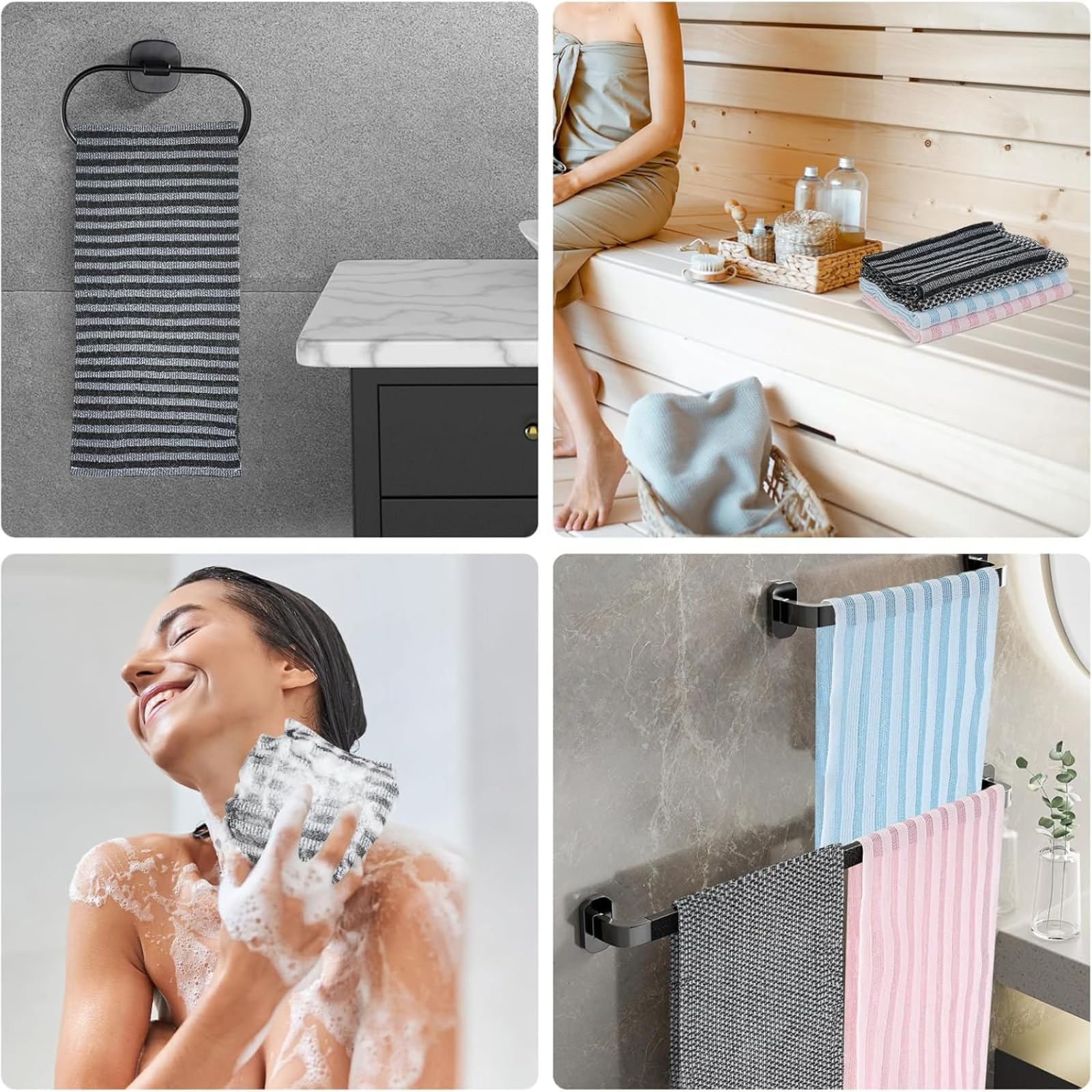 Alorin Towel displayed in shower setting showing spa-like daily ritual benefit