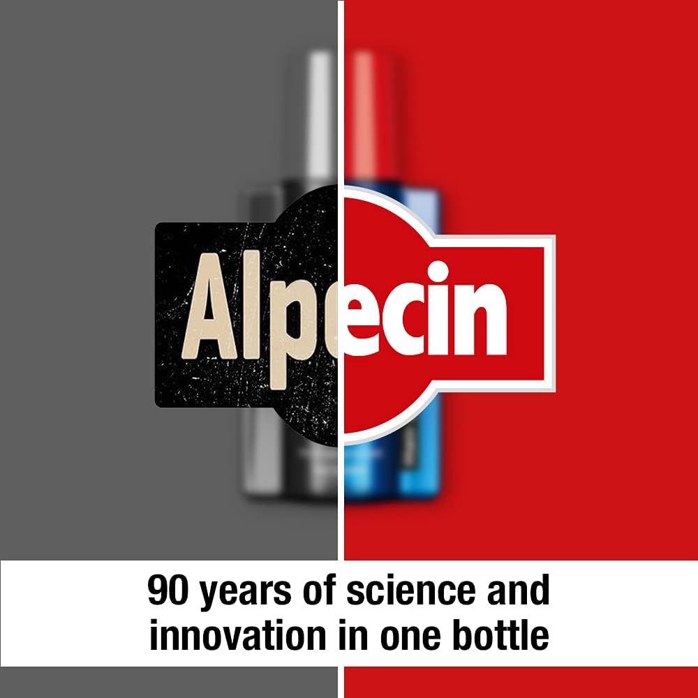 Alpecin bottle size comparison next to ruler showing compact 6.76 fl oz convenience