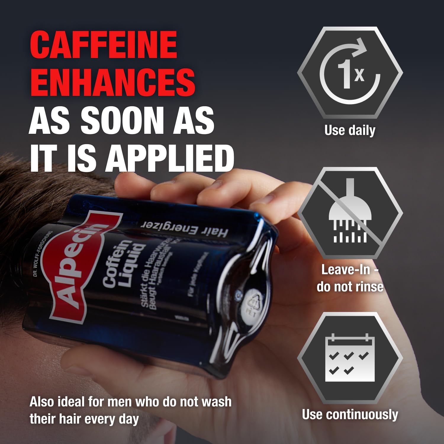 Label close-up of Alpecin with ingredients list for targeted scalp nourishment