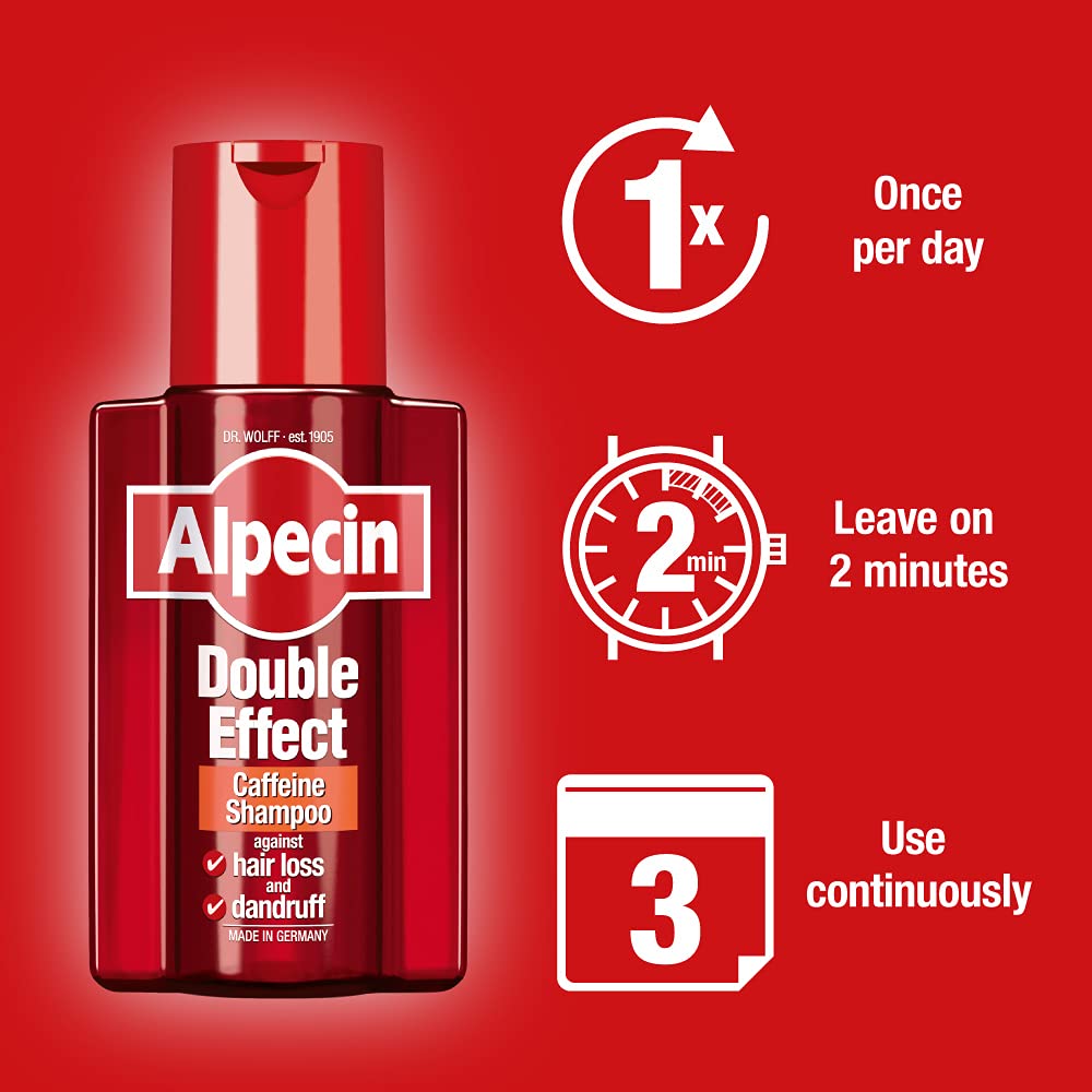 Pouring Alpecin shampoo into palm to show texture and easy application